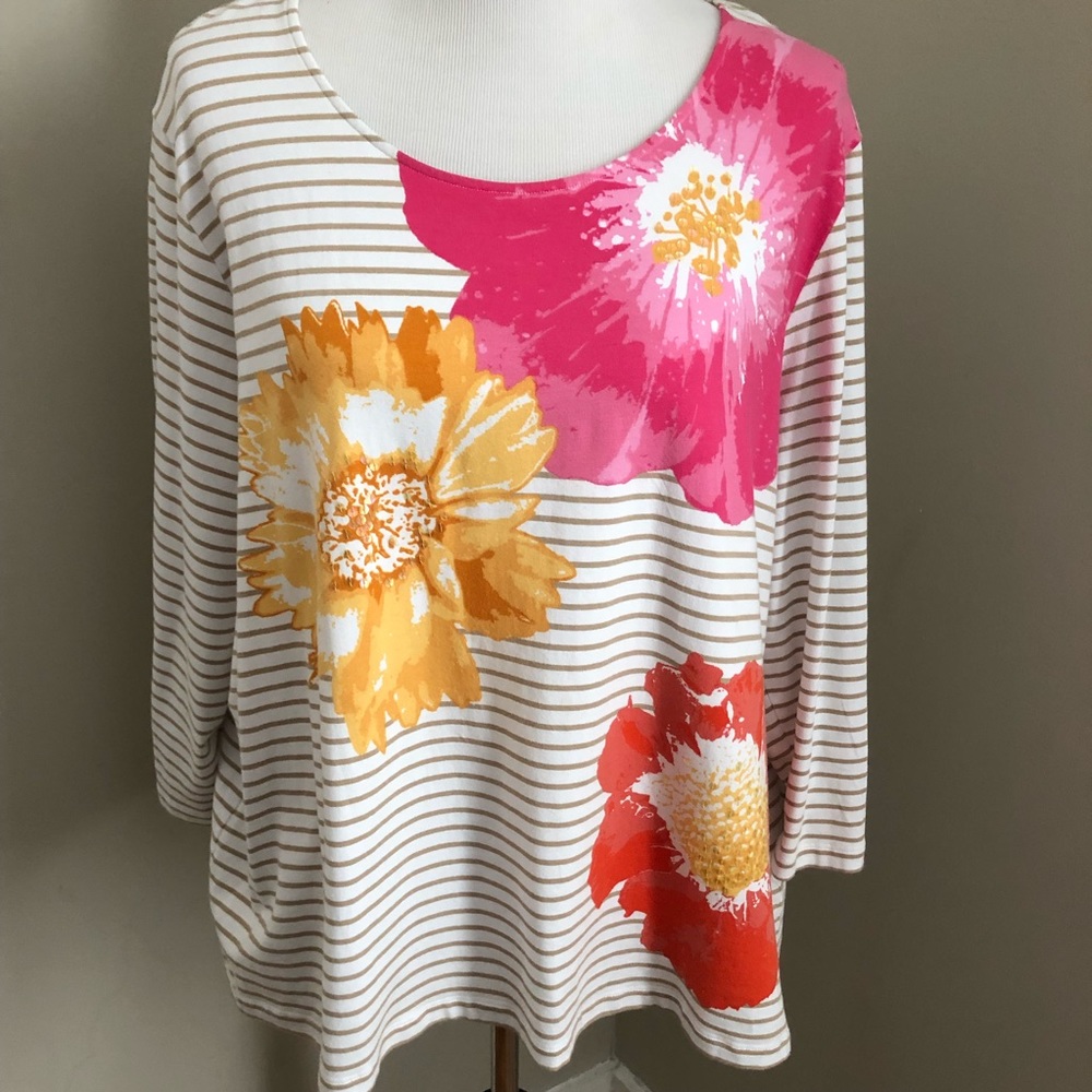 Ruby Rd Floral Stripe 2x Top  b0099